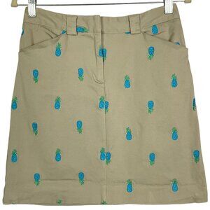 Lilly Pulitzer Blue Pineapple Embroidered A-Line Skirt, Size 10, Khaki, Pockets